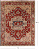 Rust Persian Fine Serapi Hand Knotted Wool Rug - 8' 1" X 10' 2" - Golden Nile