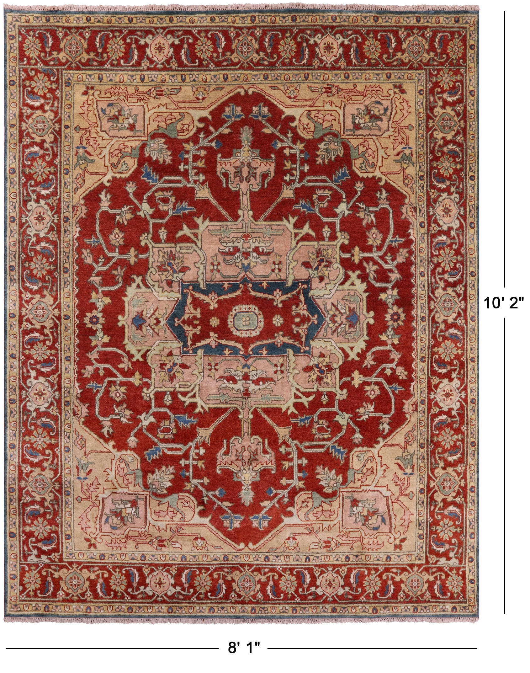 Rust Persian Fine Serapi Hand Knotted Wool Rug - 8' 1" X 10' 2" - Golden Nile