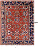 Rust Persian Fine Serapi Handmade Wool Rug - 9' 0" X 11' 11" - Golden Nile
