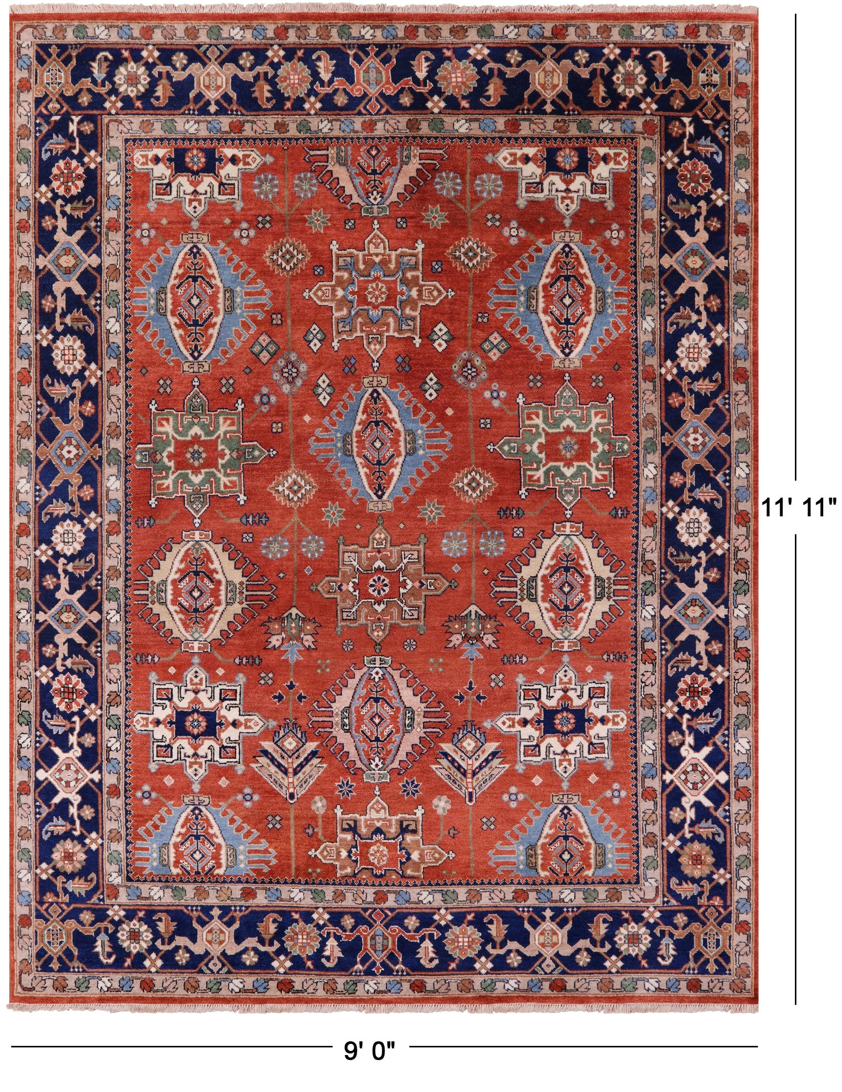 Rust Persian Fine Serapi Handmade Wool Rug - 9' 0" X 11' 11" - Golden Nile
