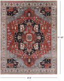 Red Persian Fine Serapi Hand Knotted Wool Rug - 9' 0" X 11' 10" - Golden Nile