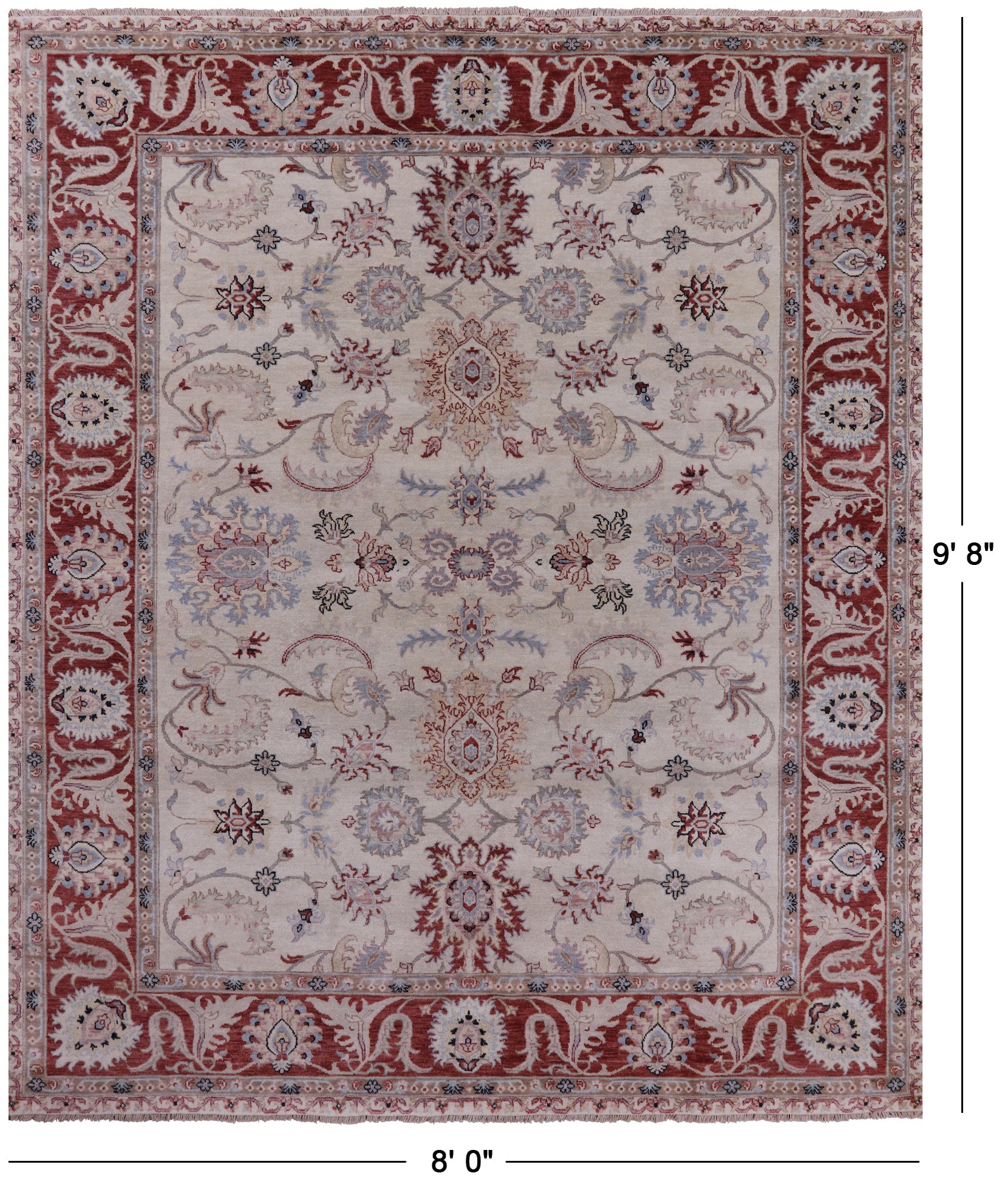 Ivory Persian Tabriz Hand Knotted Wool Rug - 8' 0" X 9' 8" - Golden Nile