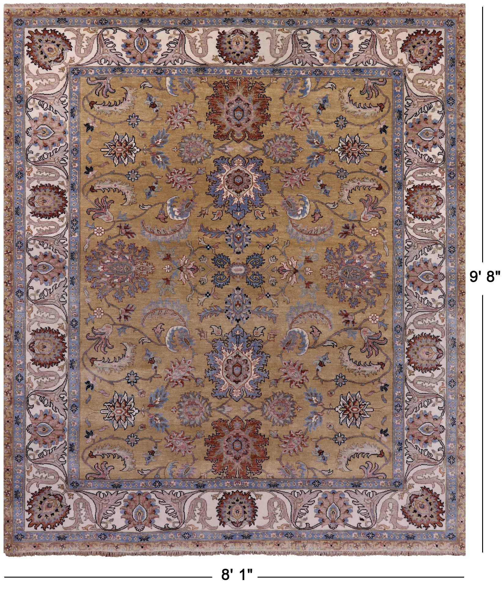 Persian Tabriz Handmade Wool Rug - 8' 1" X 9' 8" - Golden Nile
