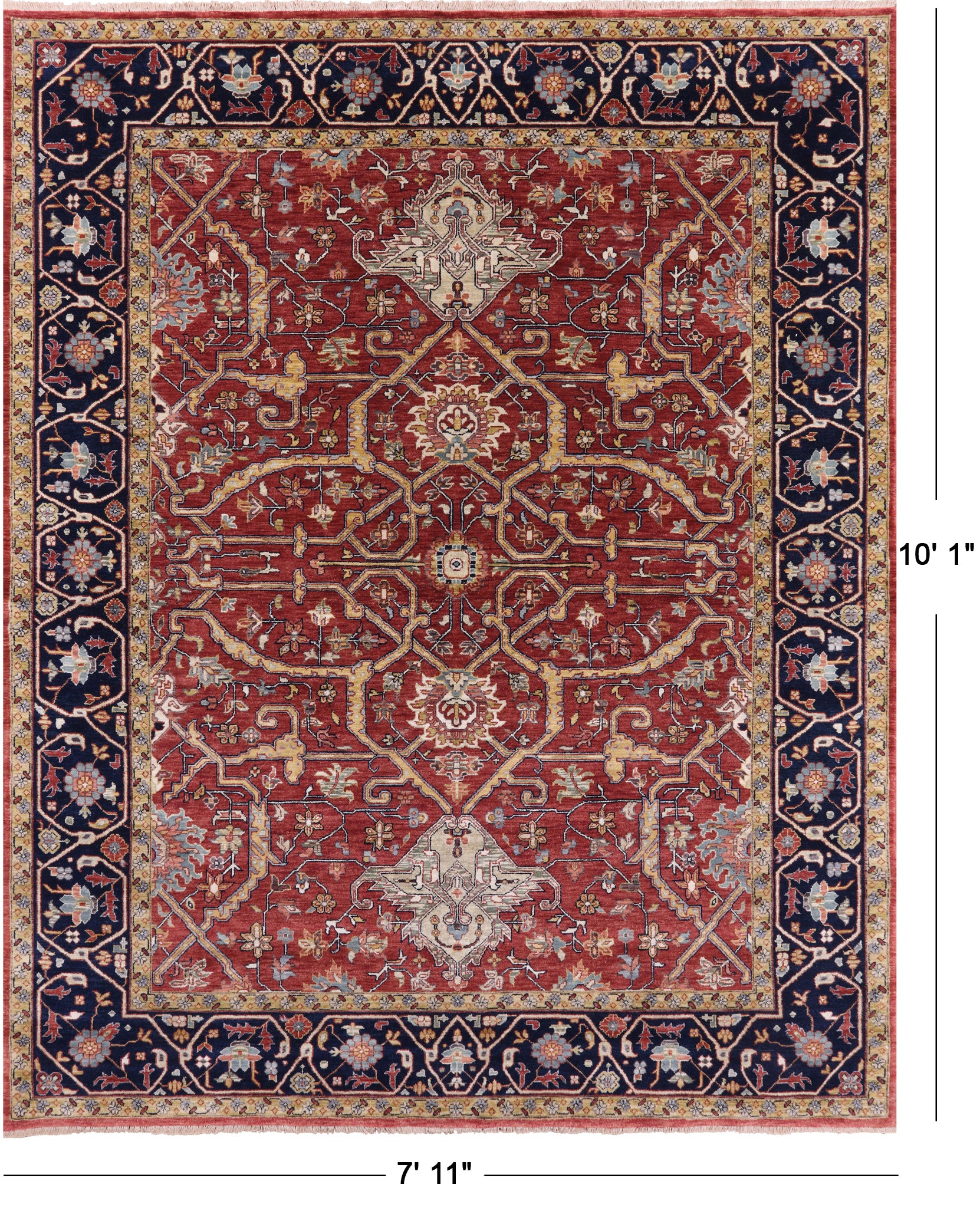 Red Persian Fine Serapi Handmade Wool Rug - 7' 11" X 10' 1" - Golden Nile