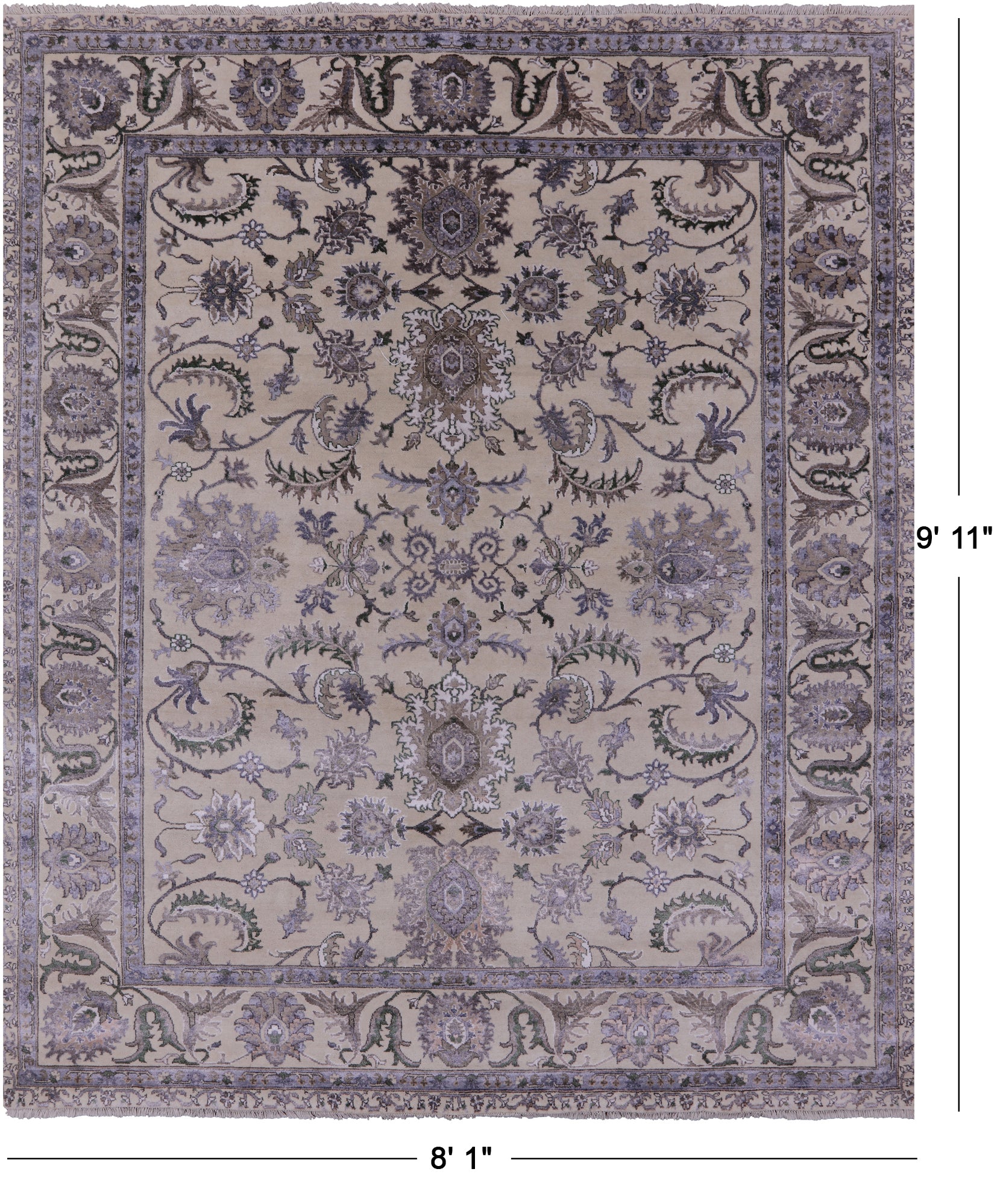 Ivory Persian Tabriz Hand Knotted Wool & Silk Rug - 8' 1" X 9' 11" - Golden Nile