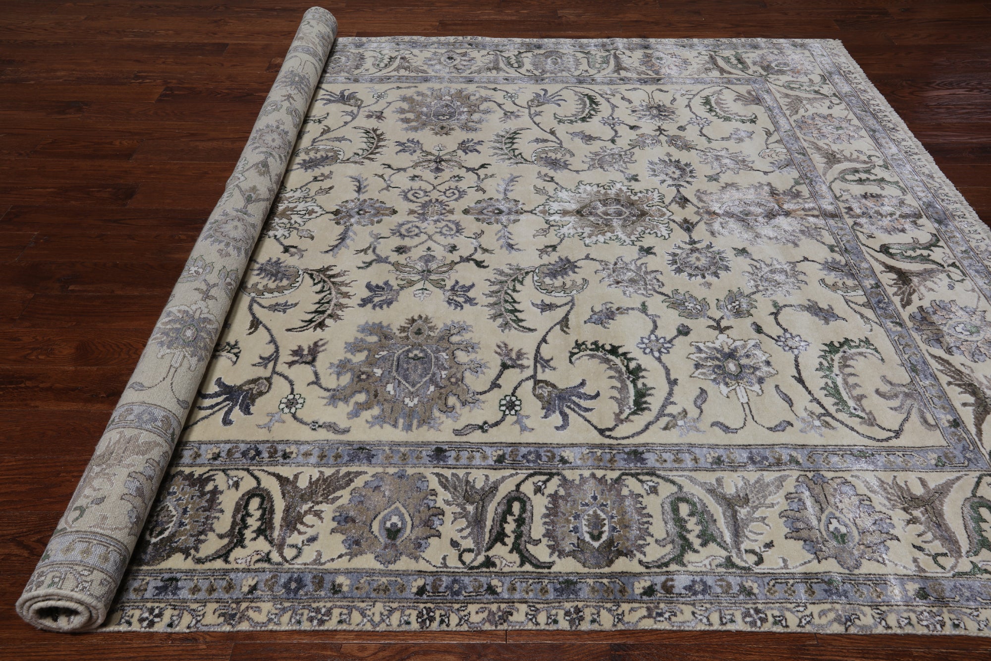 Ivory Persian Tabriz Hand Knotted Wool & Silk Rug - 8' 1" X 9' 11"