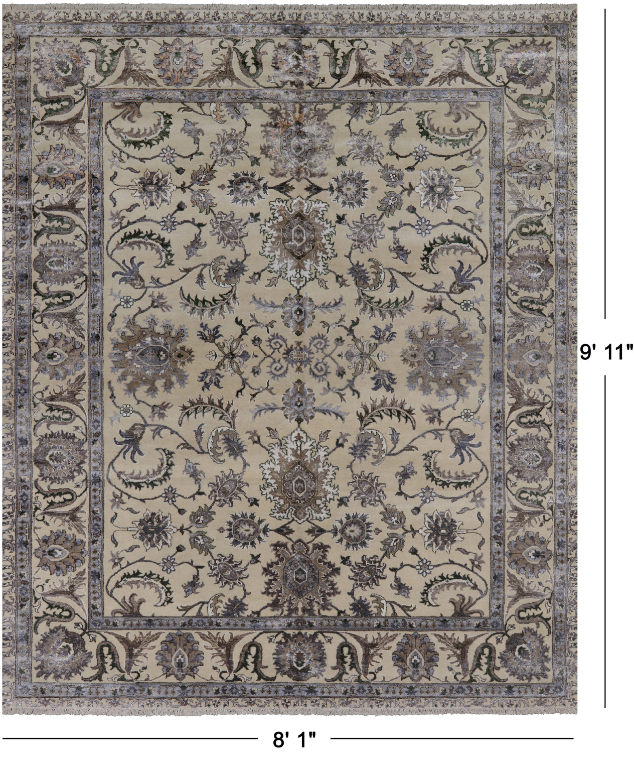 Ivory Persian Tabriz Hand Knotted Wool & Silk Rug - 8' 1" X 9' 11"