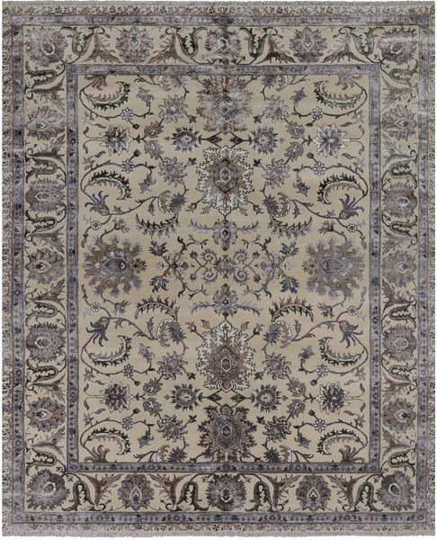 Ivory Persian Tabriz Hand Knotted Wool & Silk Rug - 8' 1" X 9' 11"