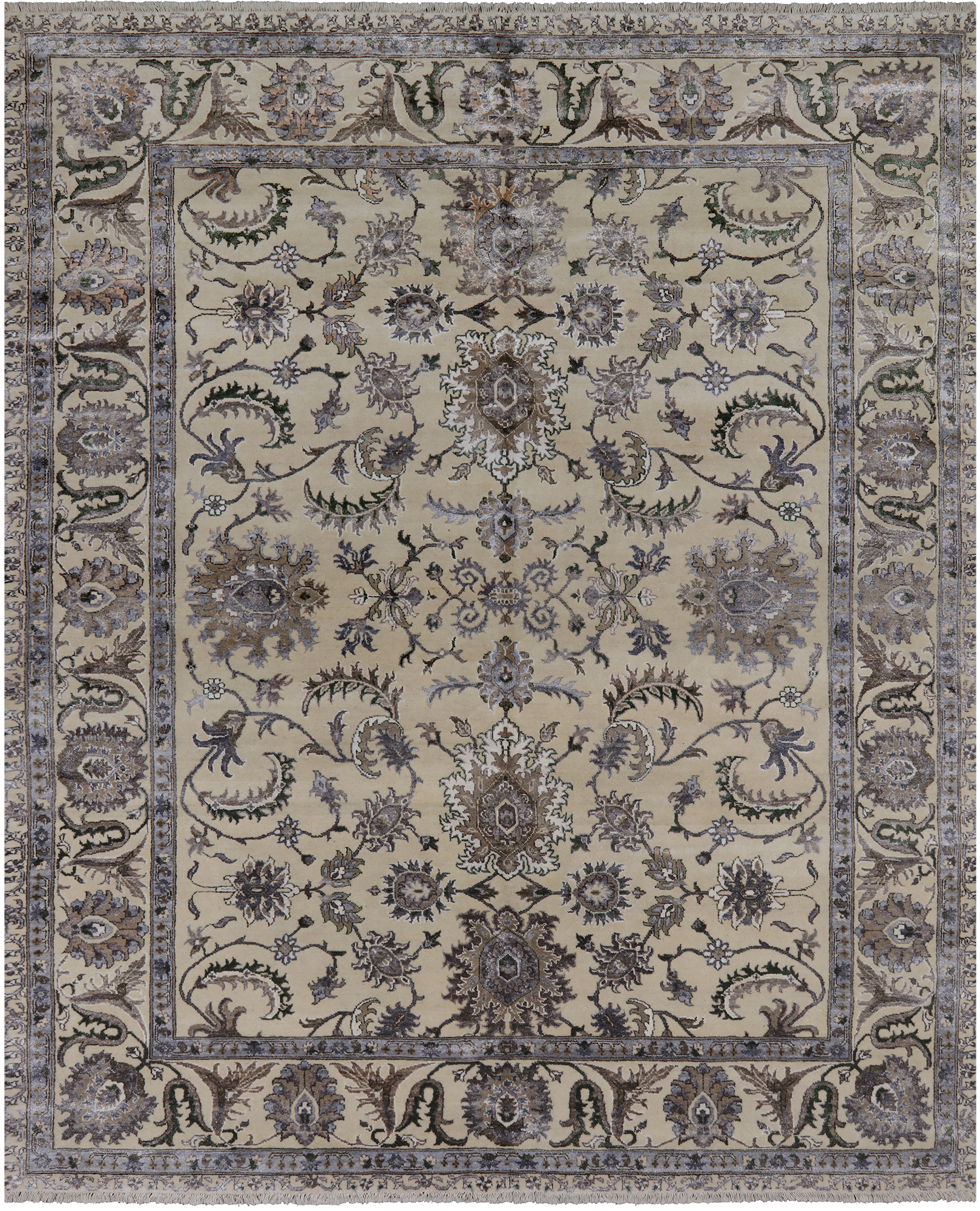 Ivory Persian Tabriz Hand Knotted Wool & Silk Rug - 8' 1" X 9' 11"
