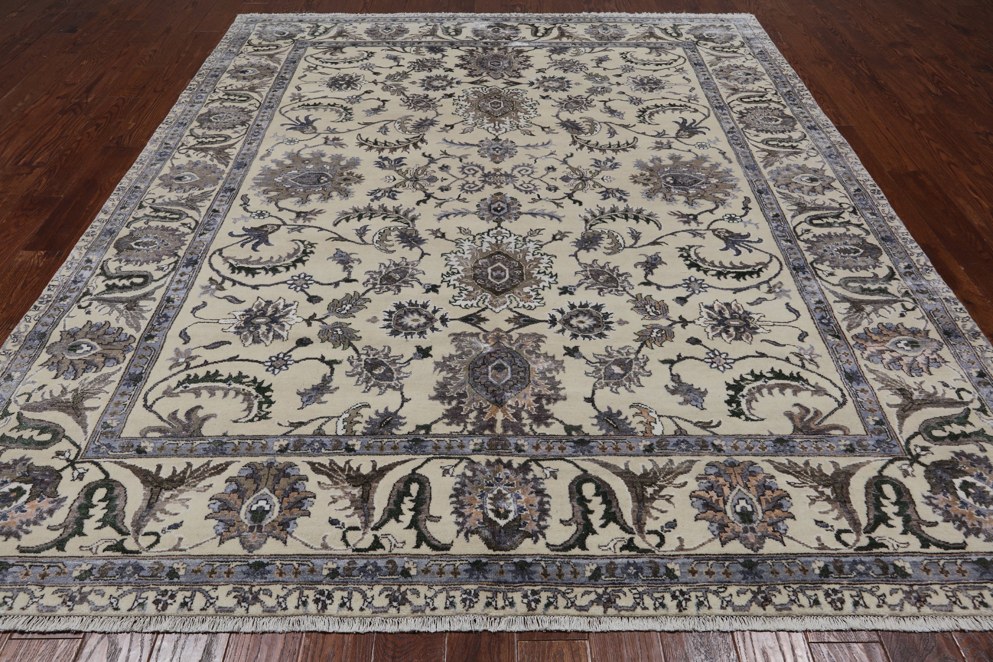Ivory Persian Tabriz Hand Knotted Wool & Silk Rug - 8' 1" X 9' 11"