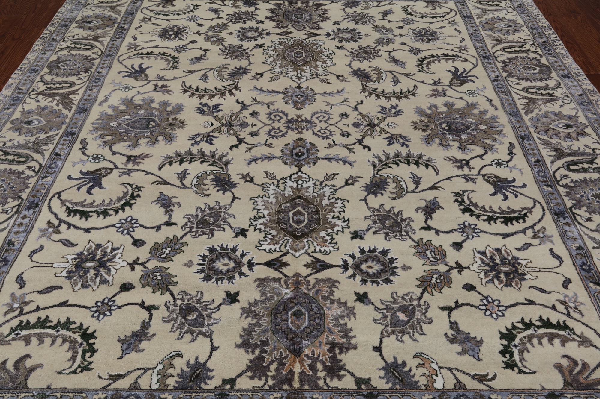 Ivory Persian Tabriz Hand Knotted Wool & Silk Rug - 8' 1" X 9' 11"