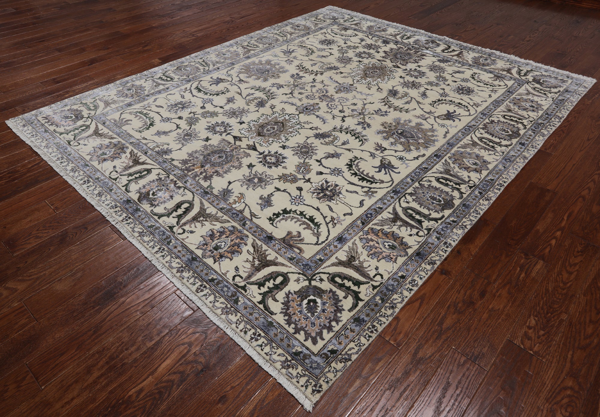 Ivory Persian Tabriz Hand Knotted Wool & Silk Rug - 8' 1" X 9' 11"