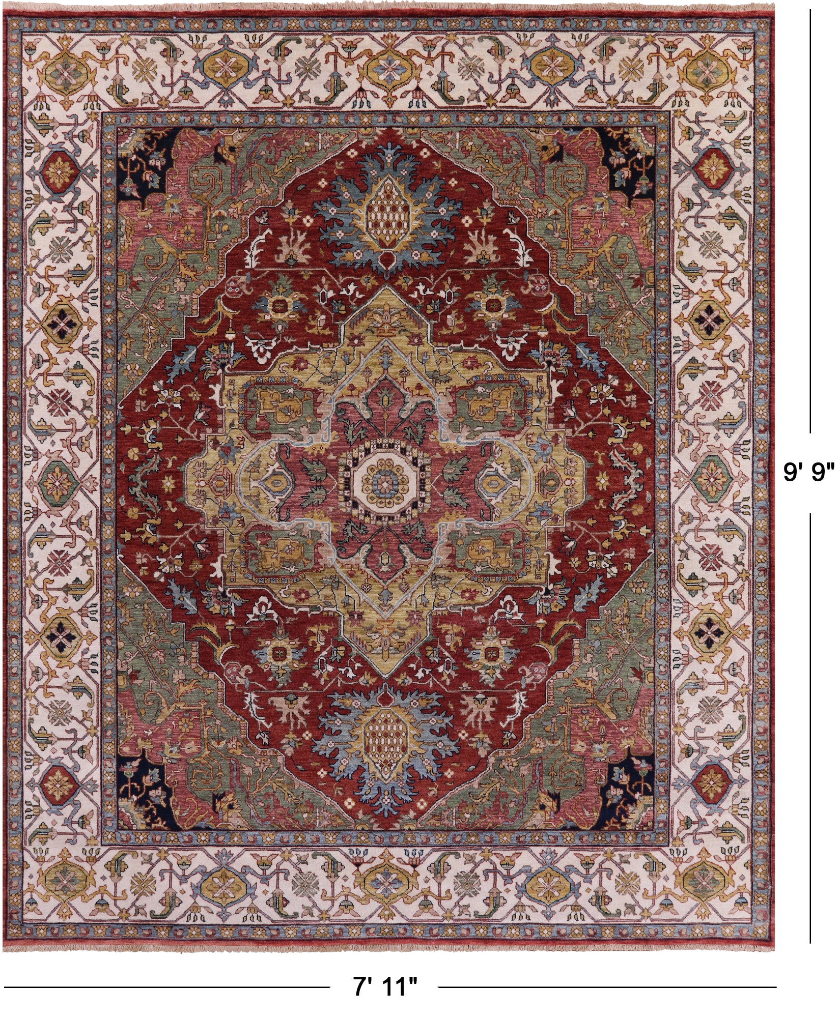 Persian Fine Serapi Hand Knotted Wool Rug - 7' 11" X 9' 9" - Golden Nile