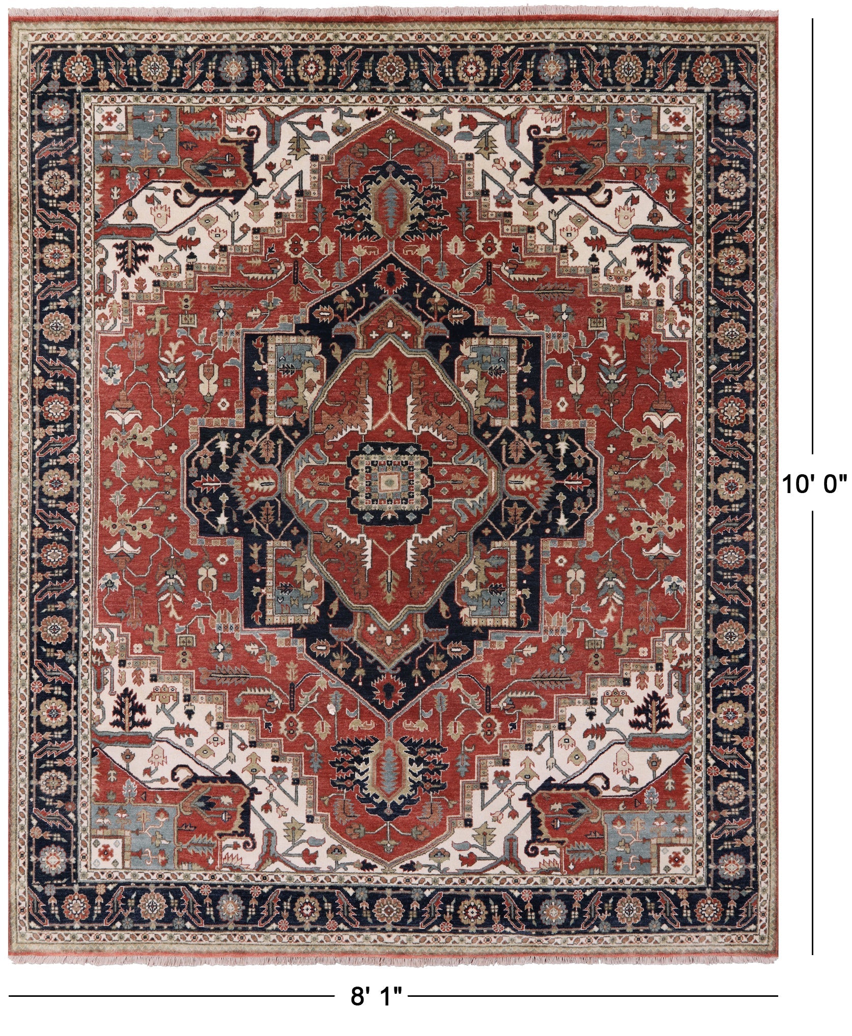 Rust Persian Fine Serapi Hand Knotted Wool Rug - 8' 1" X 10' 0" - Golden Nile