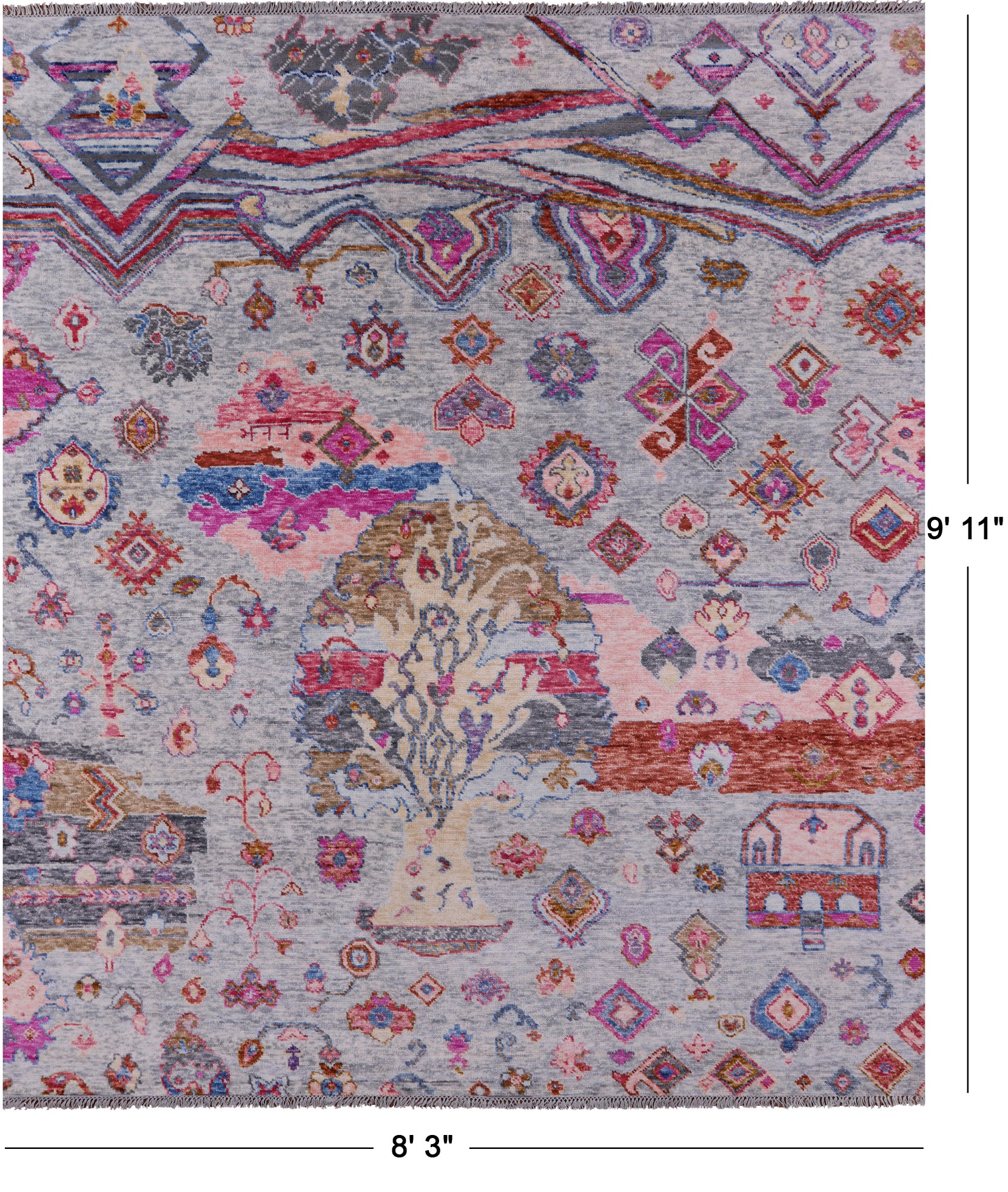 Grey Tribal Moroccan Hand Knotted Wool Rug - 8' 3" X 9' 11" - Golden Nile