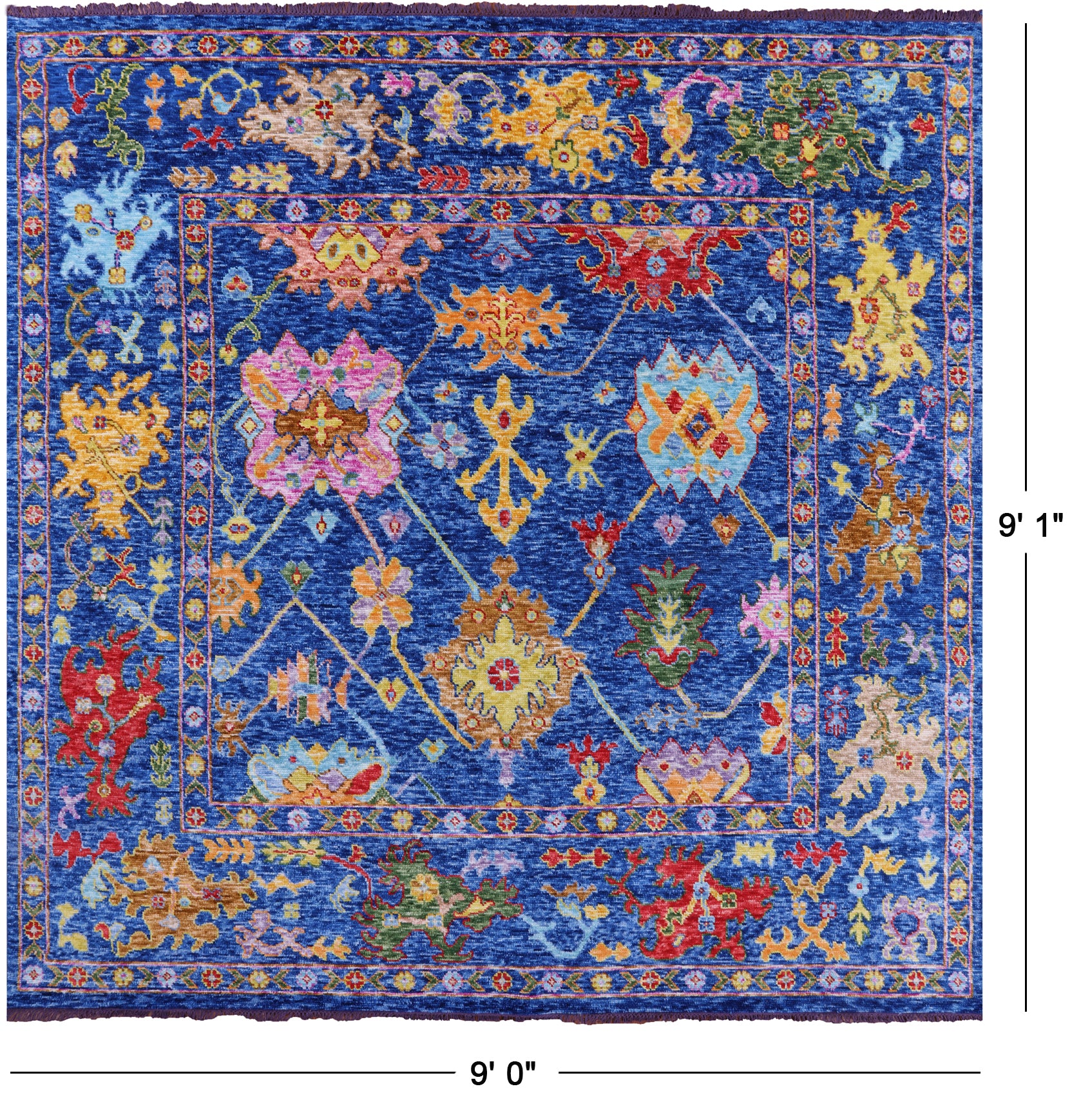 Blue Square Turkish Oushak Hand Knotted Wool Rug - 9' 0" X 9' 1" - Golden Nile