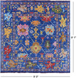Blue Square Turkish Oushak Hand Knotted Wool Rug - 9' 0" X 9' 1" - Golden Nile