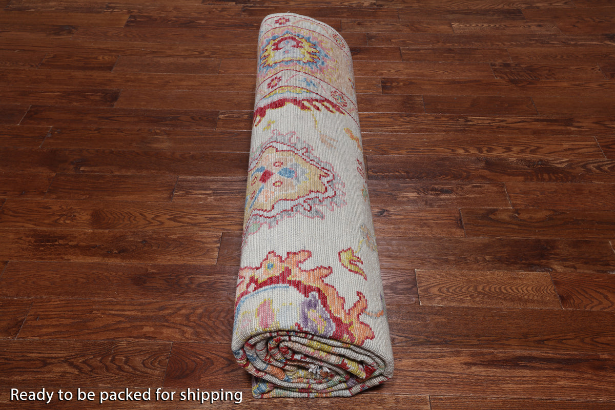 SUPER SALE Ivory Turkish Oushak Hand Knotted Wool Rug - 9' 3" X 12' 0"