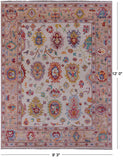 Ivory Turkish Oushak Hand Knotted Wool Rug - 9' 3" X 12' 0" - Golden Nile