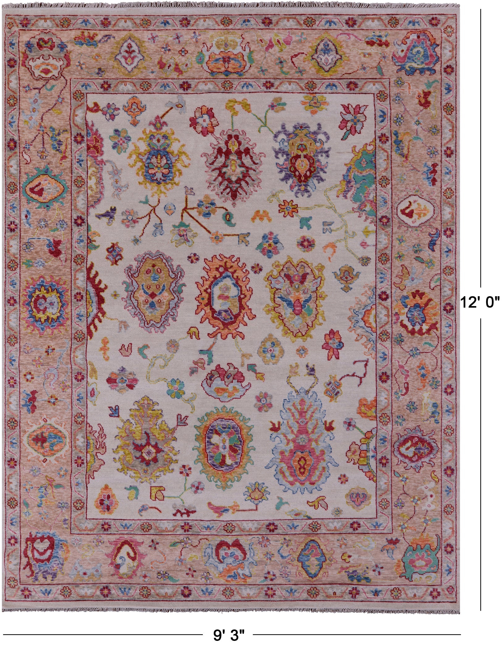 Ivory Turkish Oushak Hand Knotted Wool Rug - 9' 3" X 12' 0" - Golden Nile