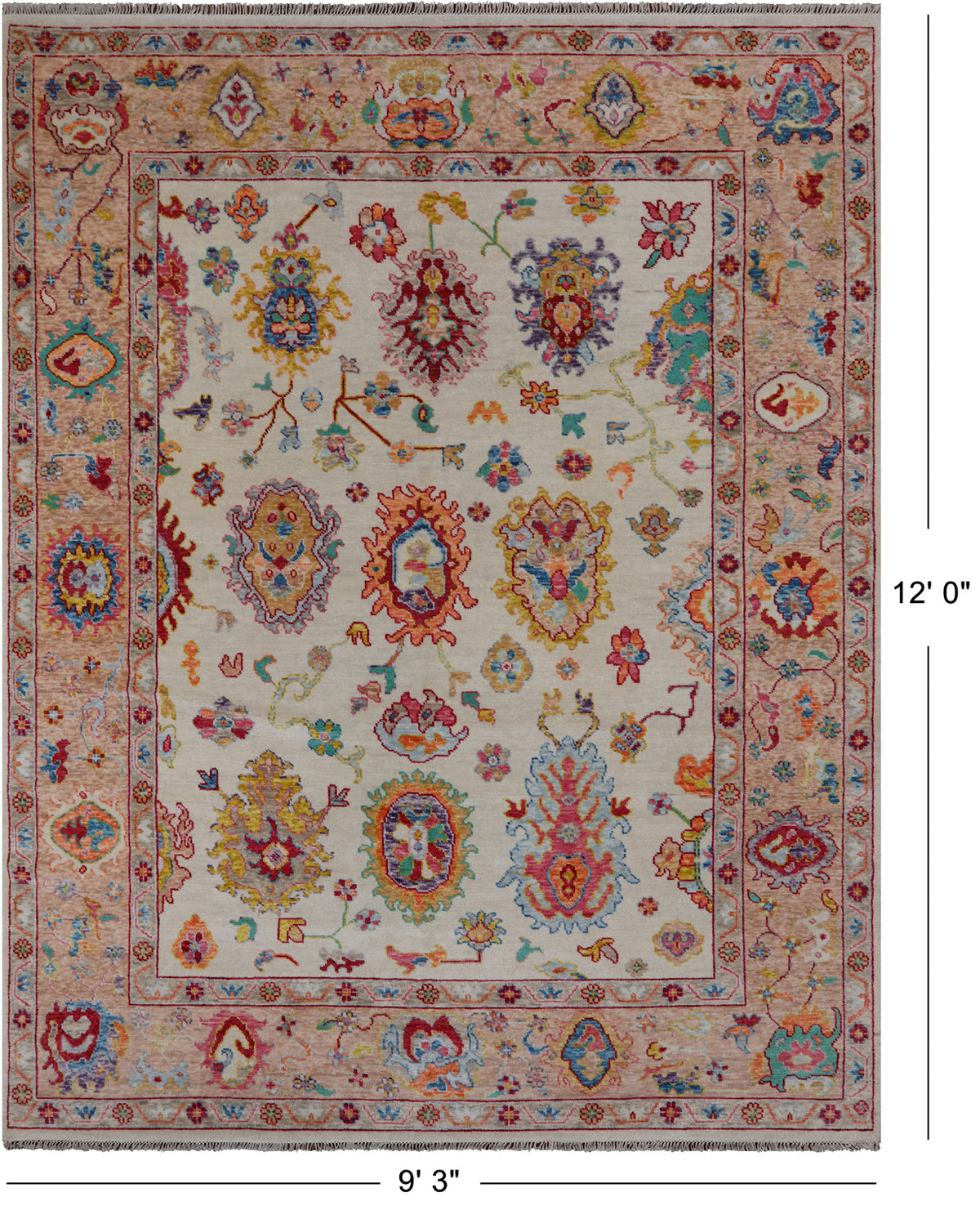 SUPER SALE Ivory Turkish Oushak Hand Knotted Wool Rug - 9' 3" X 12' 0"