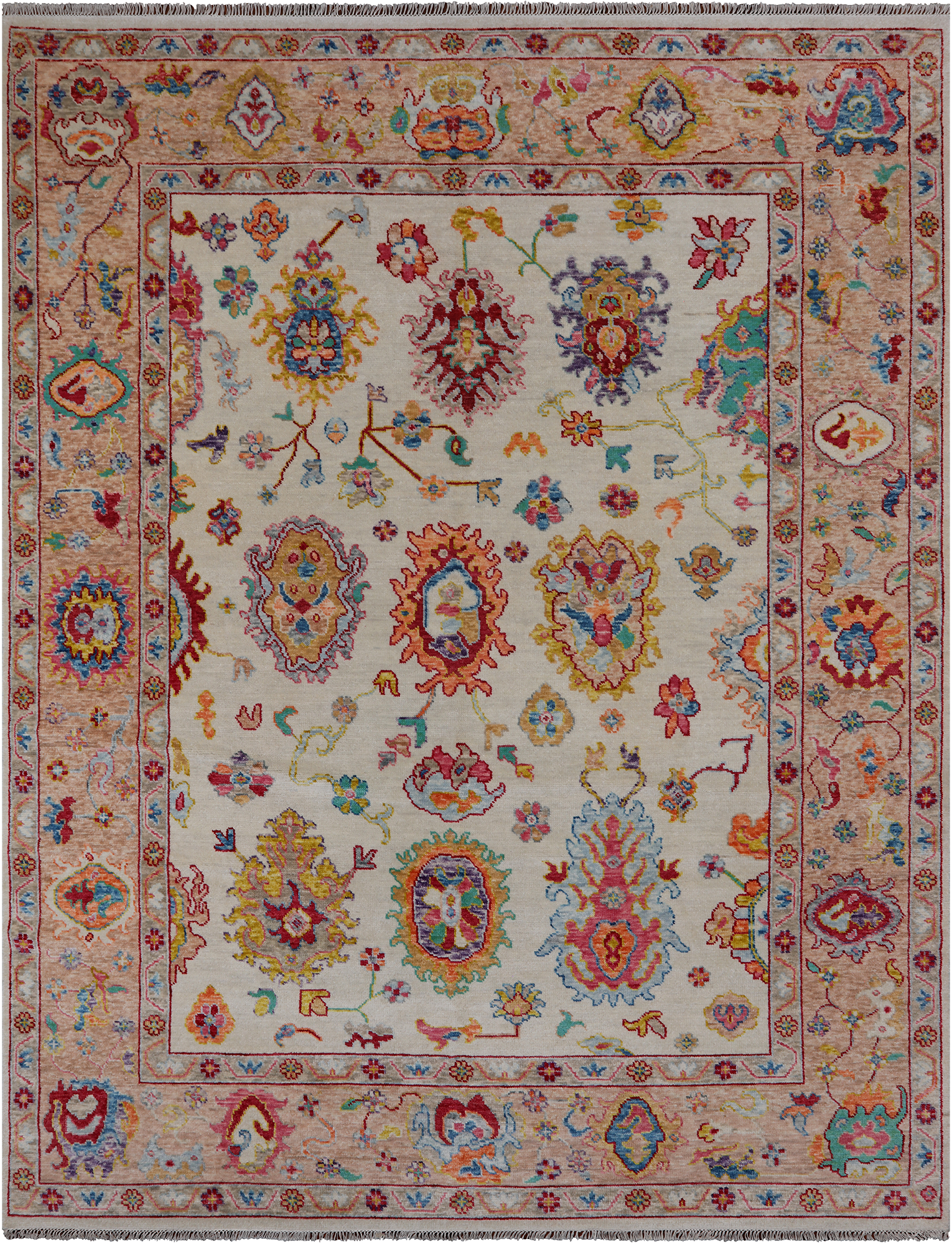 SUPER SALE Ivory Turkish Oushak Hand Knotted Wool Rug - 9' 3" X 12' 0"