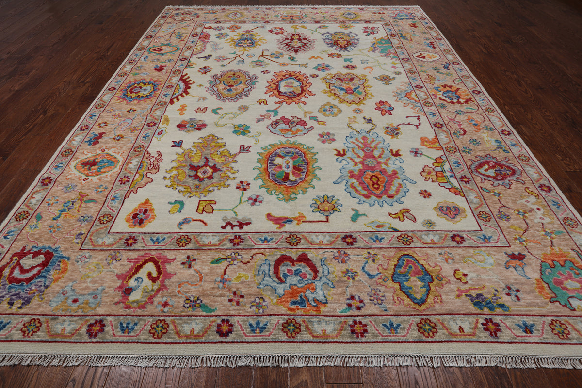 SUPER SALE Ivory Turkish Oushak Hand Knotted Wool Rug - 9' 3" X 12' 0"