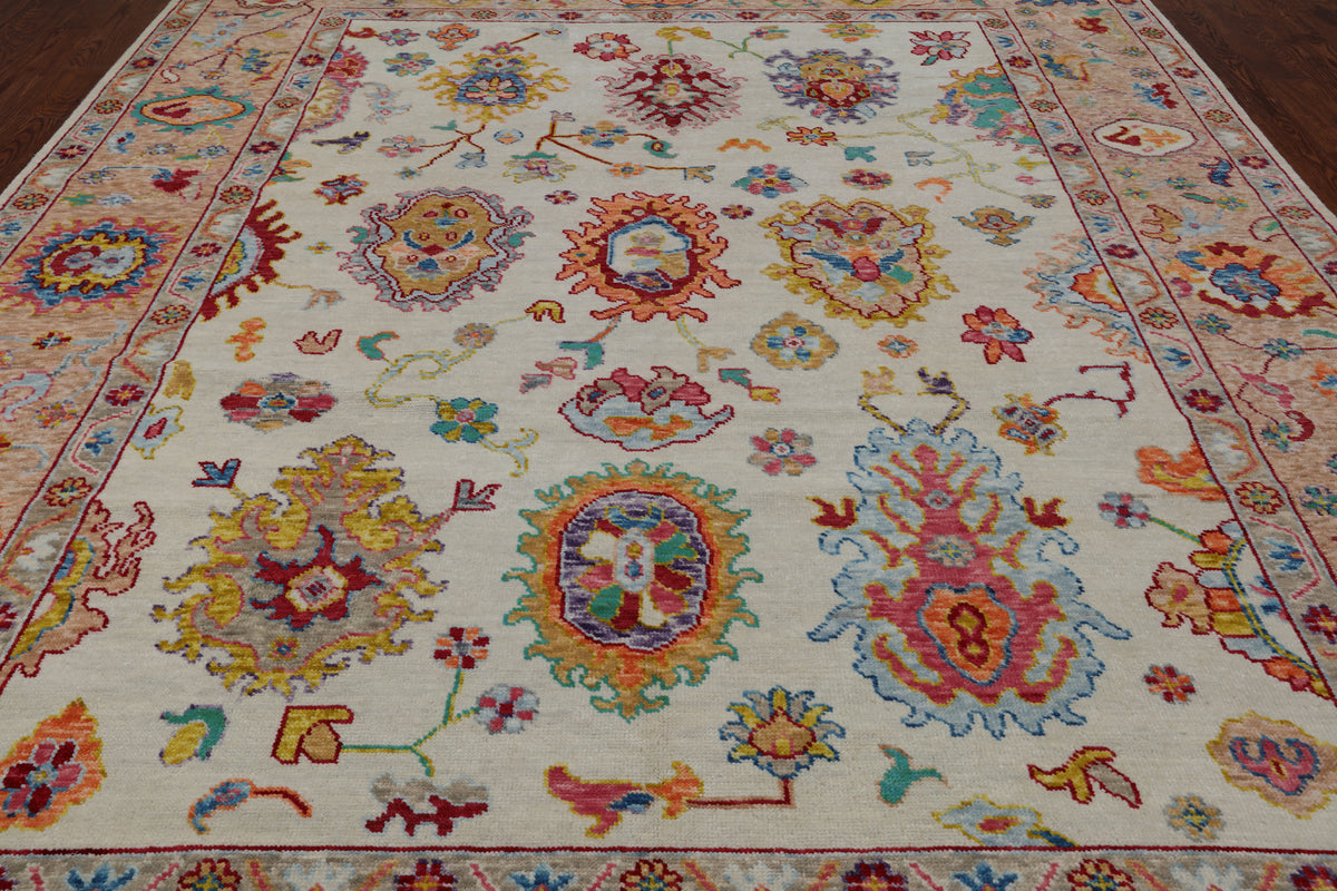 SUPER SALE Ivory Turkish Oushak Hand Knotted Wool Rug - 9' 3" X 12' 0"