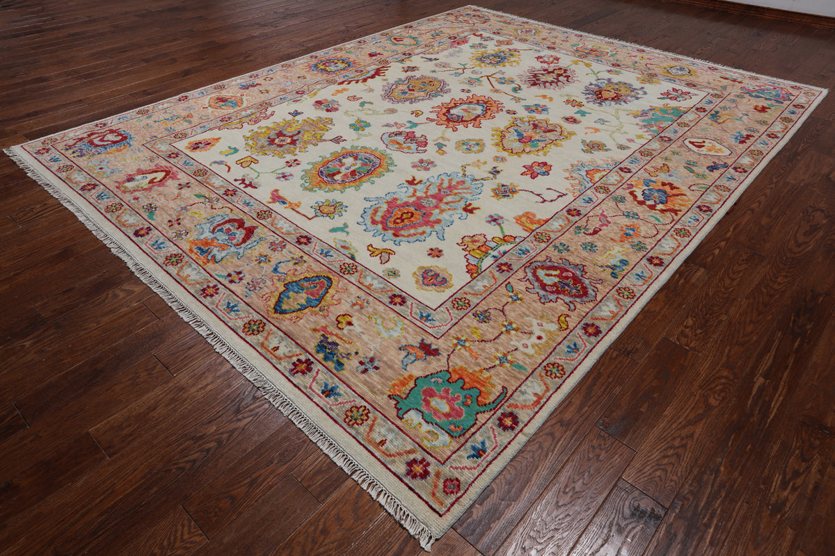 SUPER SALE Ivory Turkish Oushak Hand Knotted Wool Rug - 9' 3" X 12' 0"