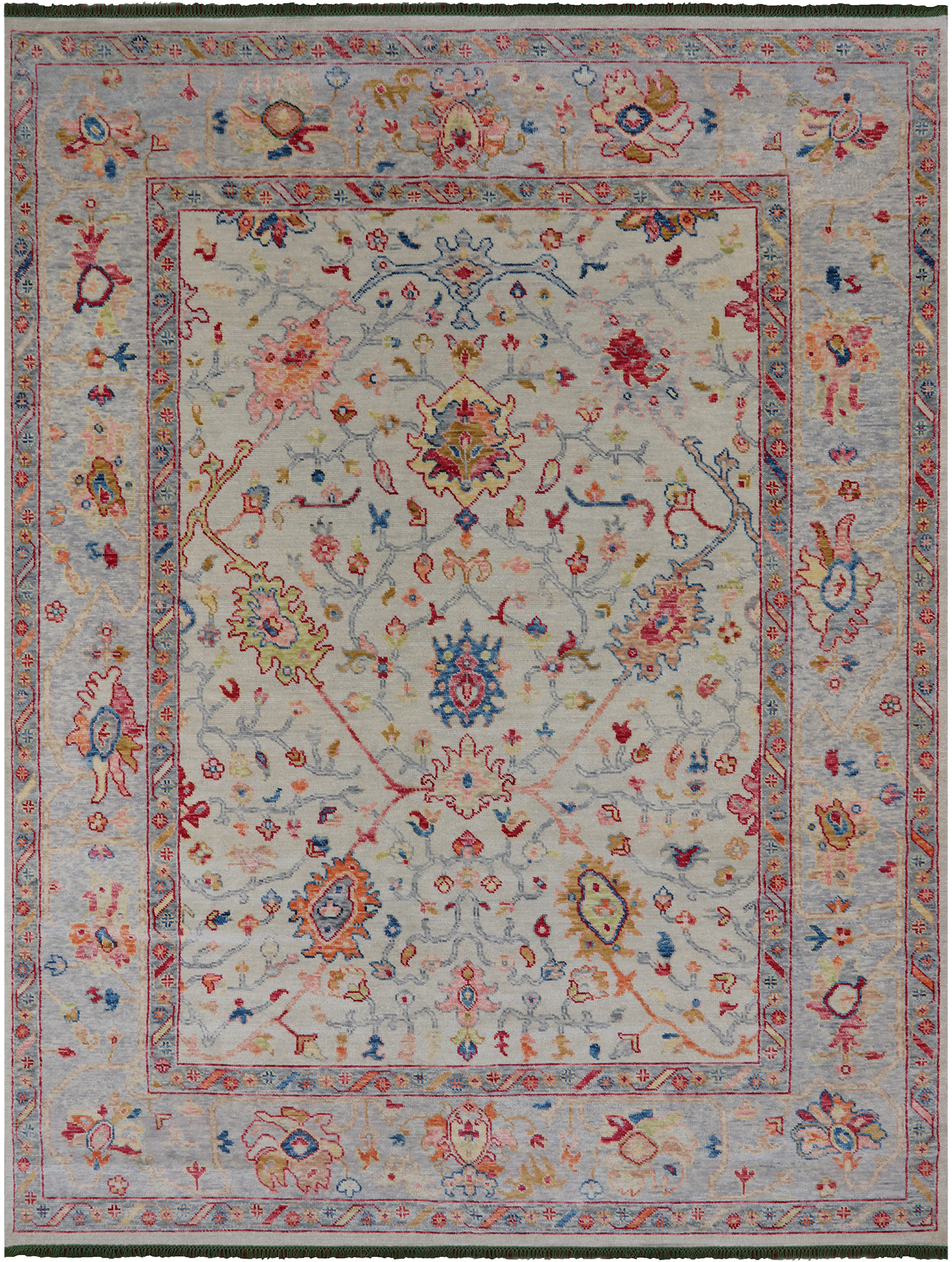 SUPER SALE Ivory Turkish Oushak Hand Knotted Wool Rug - 9' 3" X 12' 3"