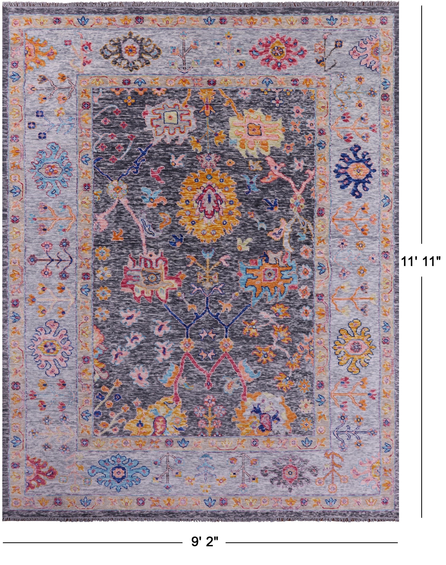 Grey Turkish Oushak Hand Knotted Wool Rug - 9' 2" X 11' 11" - Golden Nile