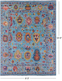 Blue Turkish Oushak Hand Knotted Wool Rug - 9' 3" X 12' 0" - Golden Nile