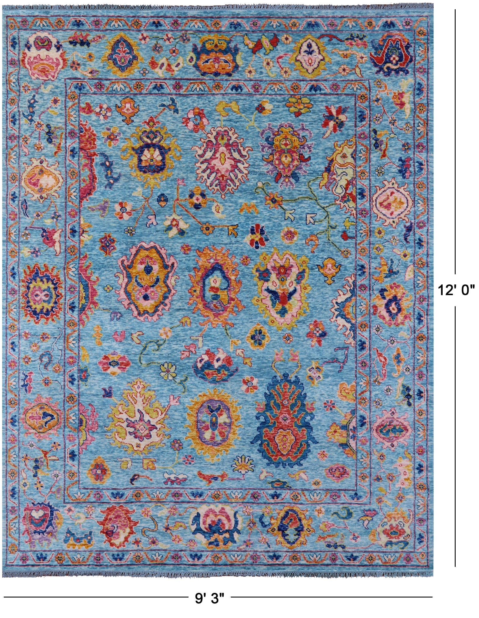 Blue Turkish Oushak Hand Knotted Wool Rug - 9' 3" X 12' 0" - Golden Nile