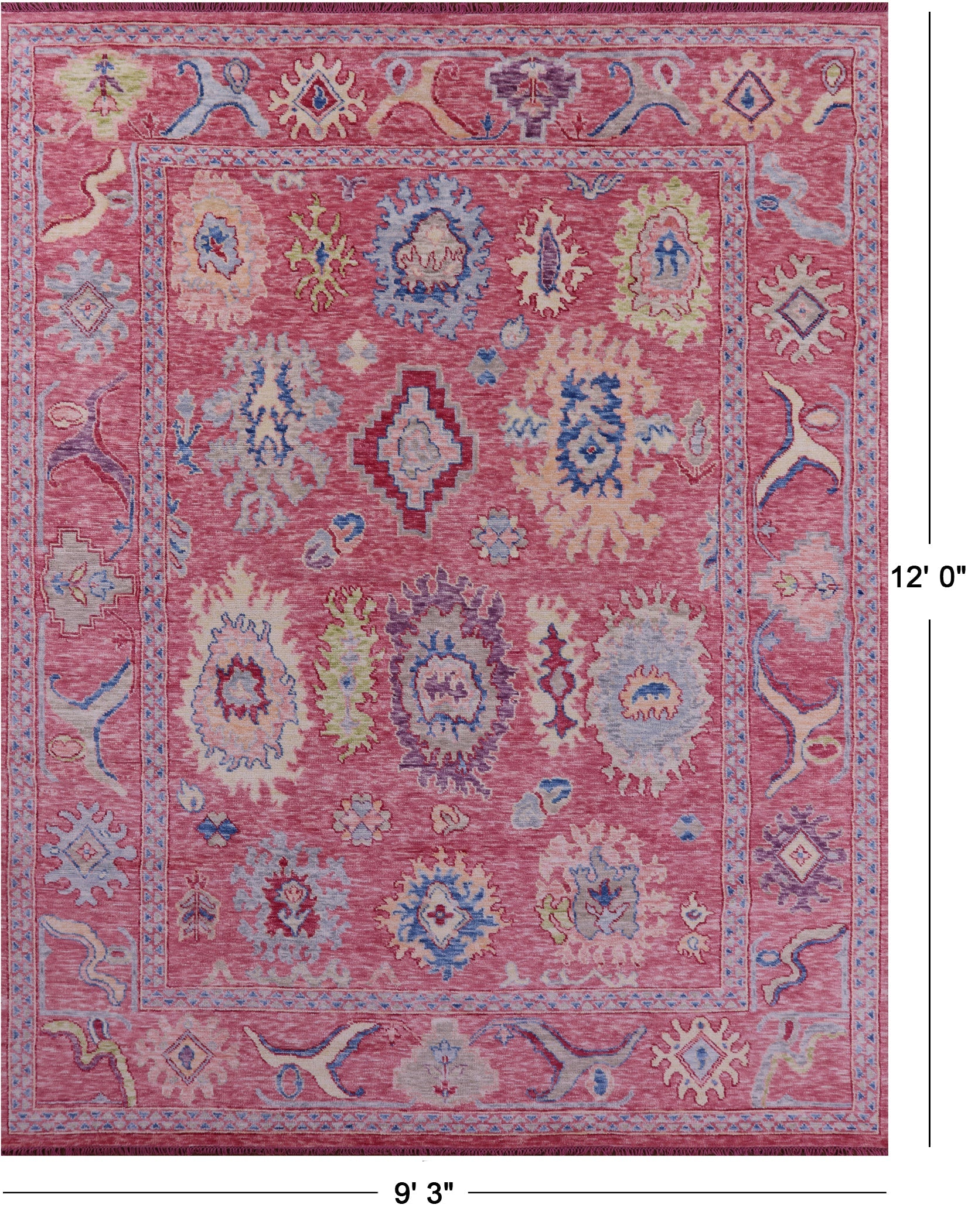 Pink Turkish Oushak Hand Knotted Wool Rug - 9' 3" X 12' 0" - Golden Nile