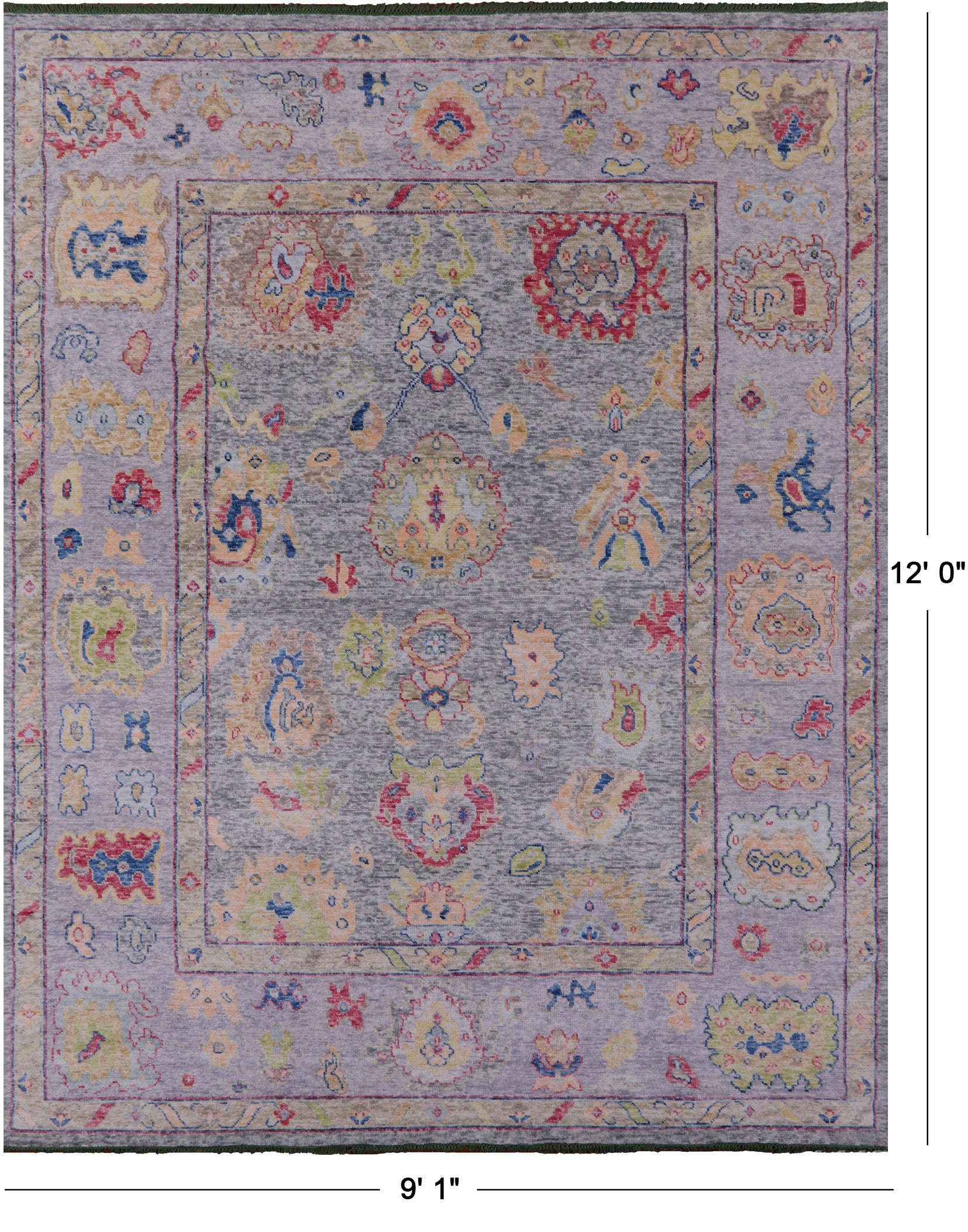 Grey Turkish Oushak Hand Knotted Wool Rug - 9' 1" X 12' 0" - Golden Nile