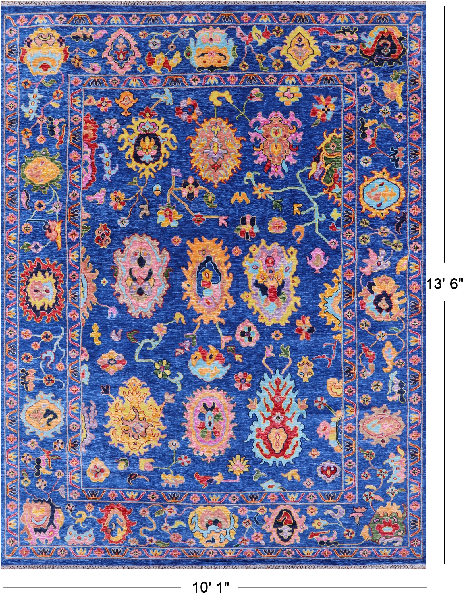 Blue Turkish Oushak Hand Knotted Wool Rug - 10' 1" X 13' 6" - Golden Nile