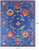 Blue Turkish Oushak Hand Knotted Wool Rug - 10' 3" X 13' 9" - Golden Nile