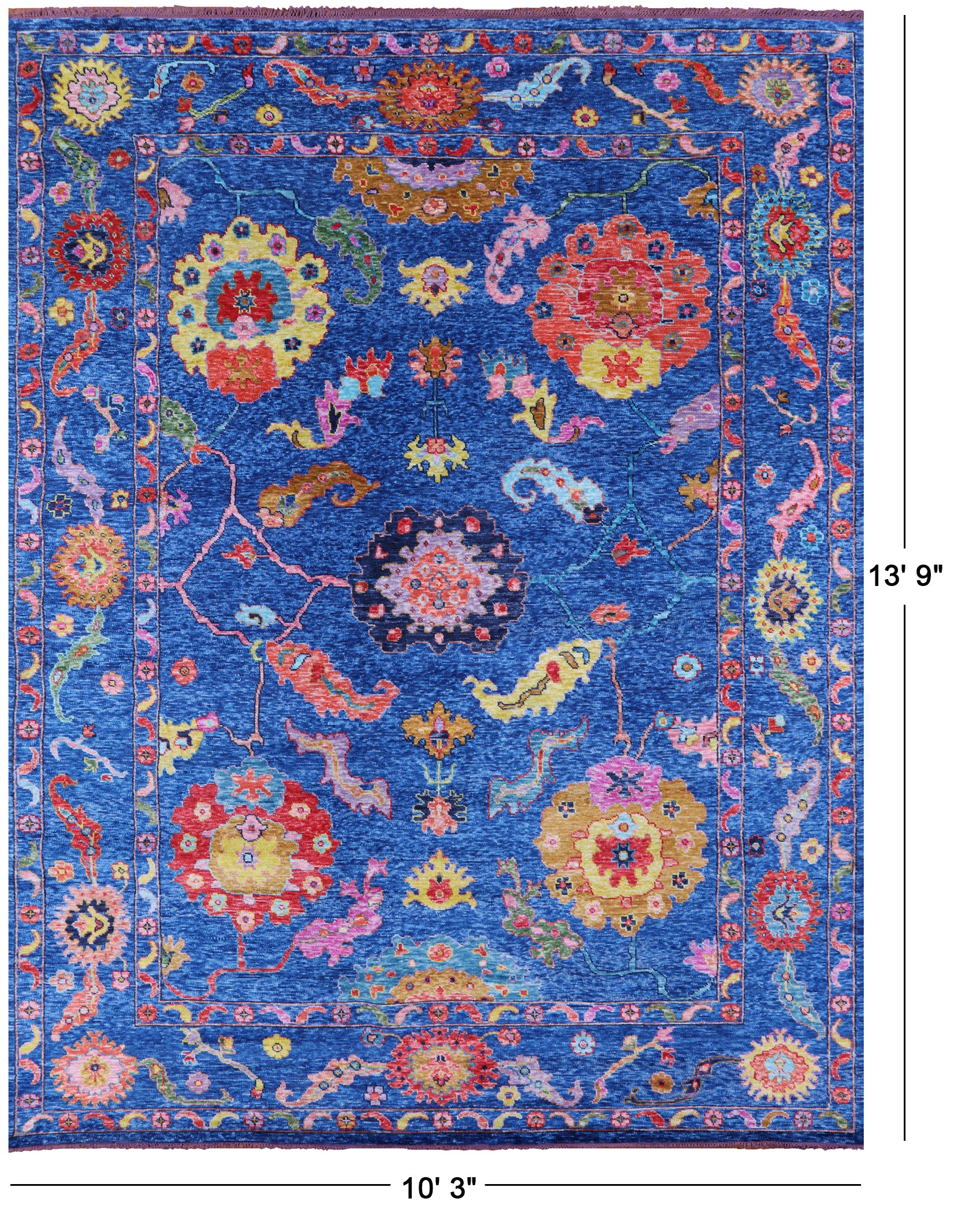 Blue Turkish Oushak Hand Knotted Wool Rug - 10' 3" X 13' 9" - Golden Nile