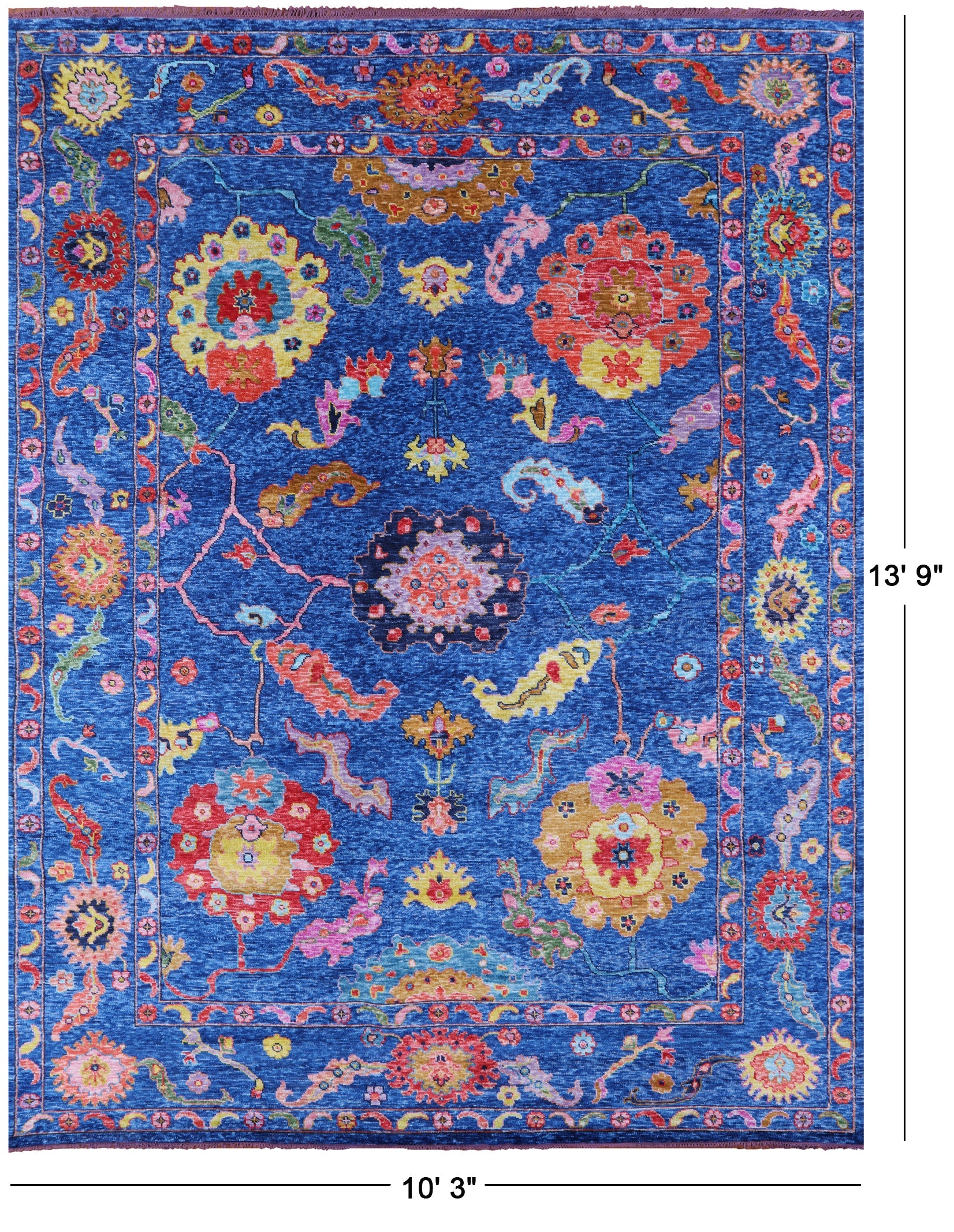 Blue Turkish Oushak Hand Knotted Wool Rug - 10' 3" X 13' 9" - Golden Nile