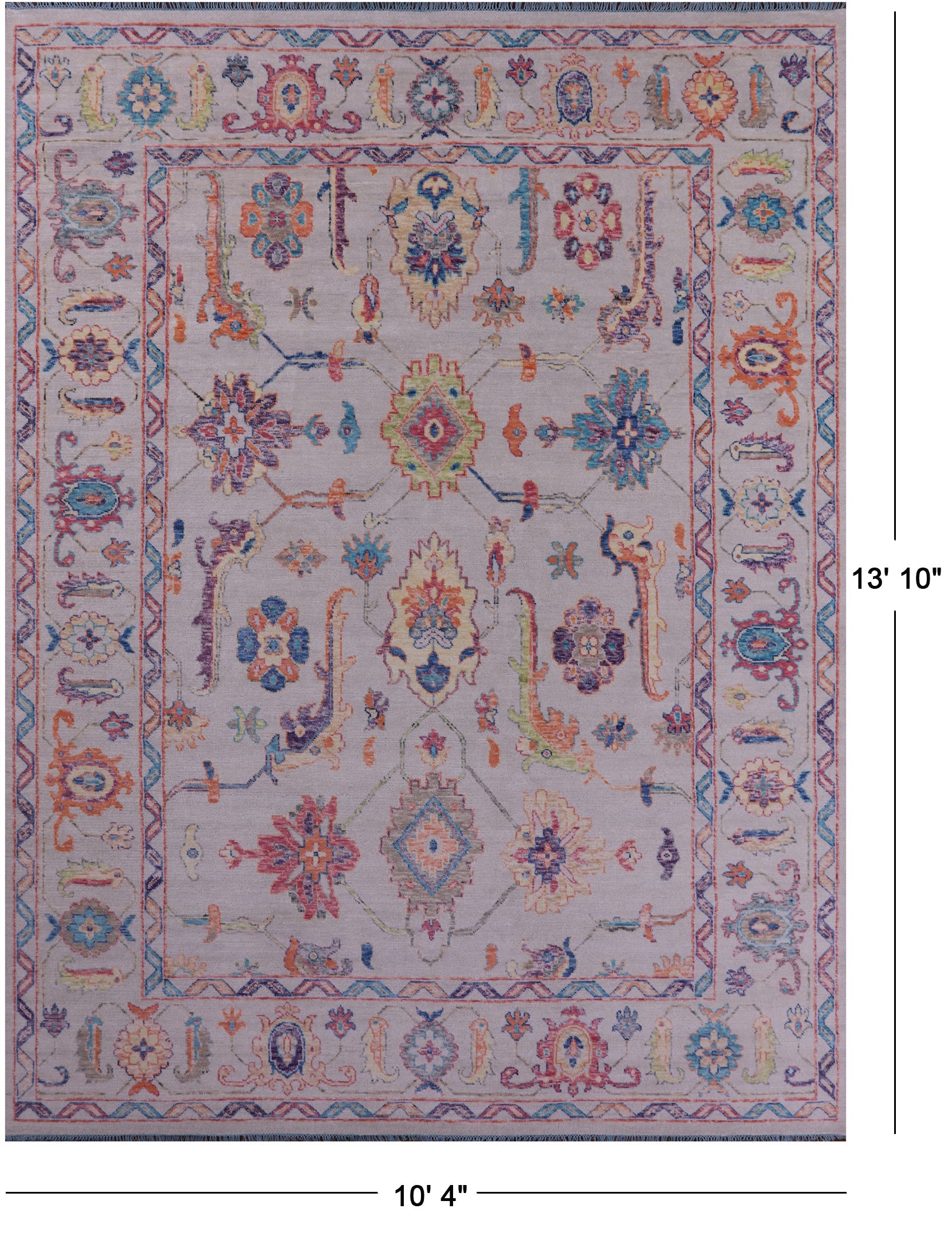 Ivory Turkish Oushak Hand Knotted Wool Rug - 10' 4" X 13' 10" - Golden Nile