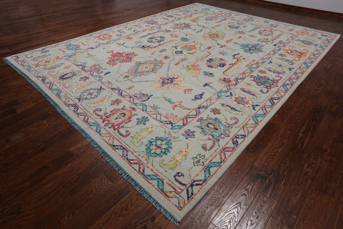 SUPER SALE Turkish Oushak Hand Knotted Wool Rug - 10' 4" X 13' 10"