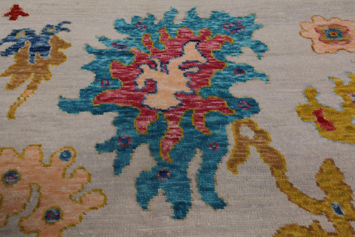 SUPER SALE Ivory Turkish Oushak Hand Knotted Wool Rug - 10' 3" X 13' 9"