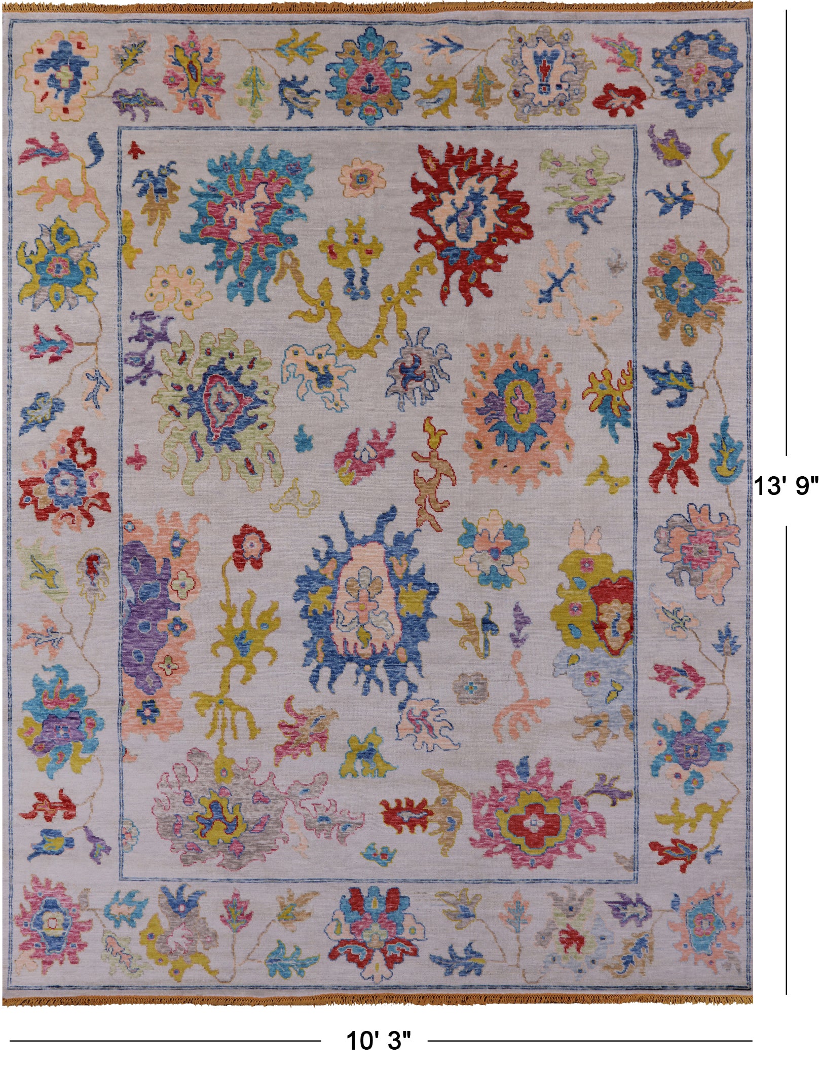 Ivory Turkish Oushak Hand Knotted Wool Rug - 10' 3" X 13' 9" - Golden Nile
