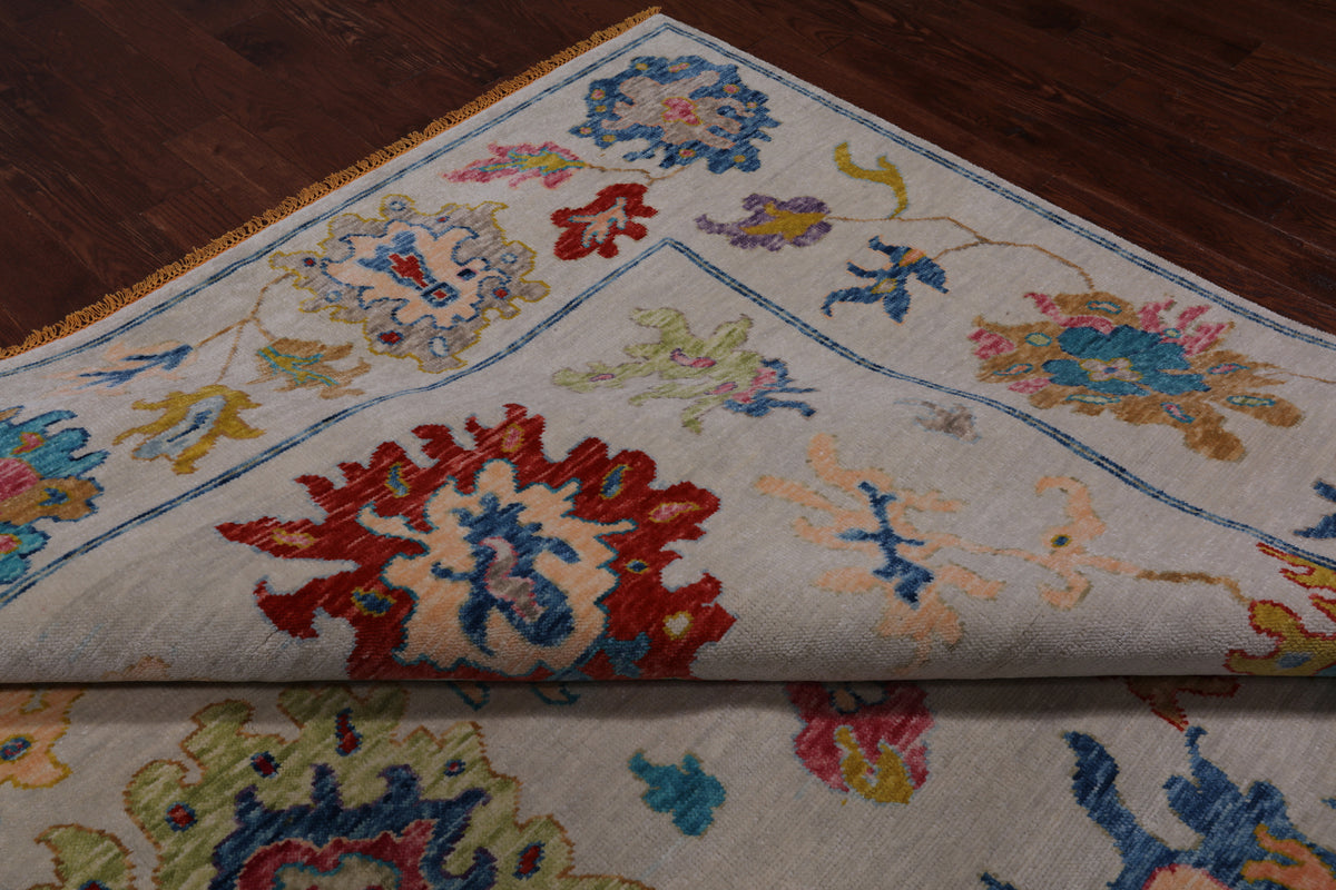 SUPER SALE Ivory Turkish Oushak Hand Knotted Wool Rug - 10' 3" X 13' 9"