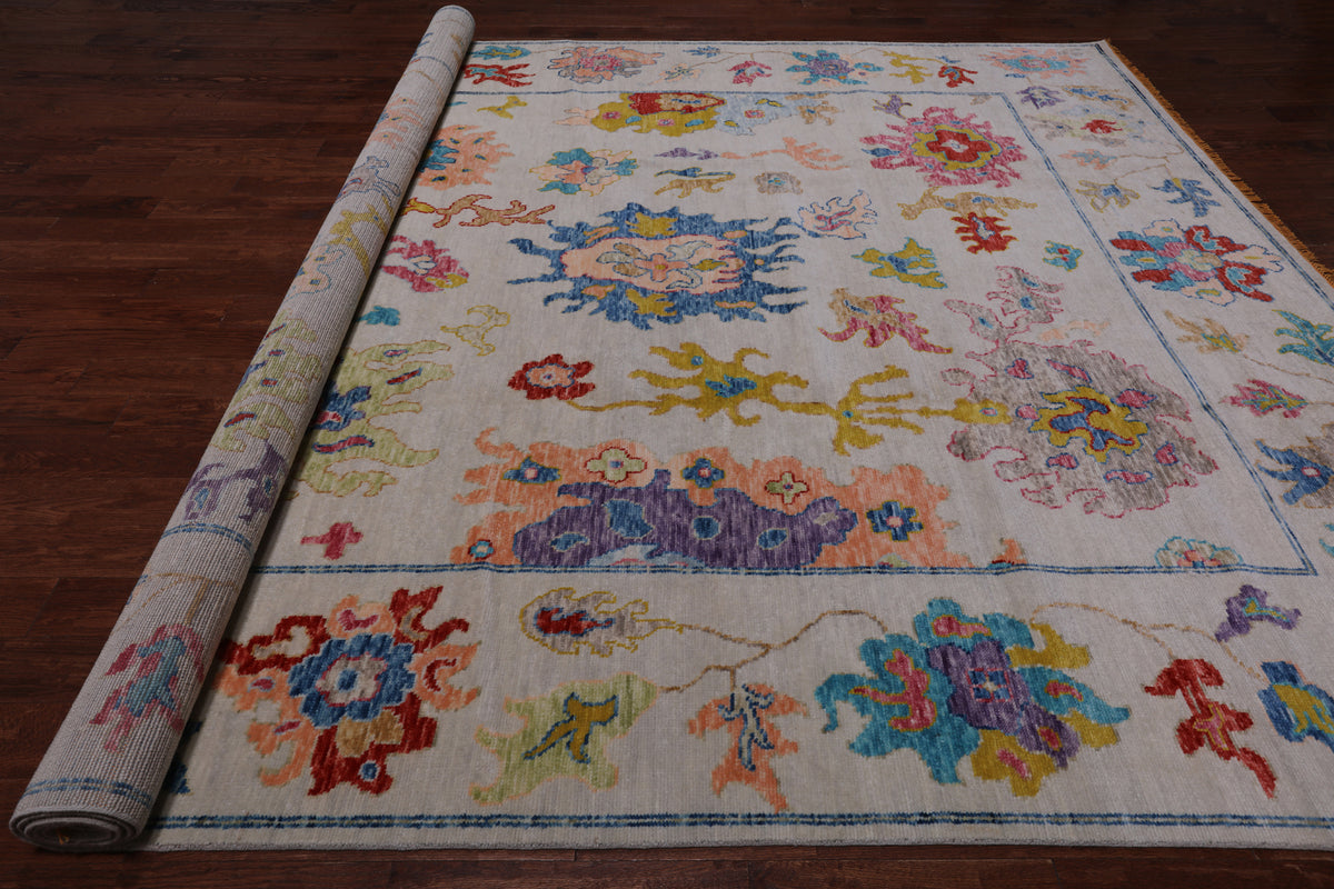 SUPER SALE Ivory Turkish Oushak Hand Knotted Wool Rug - 10' 3" X 13' 9"