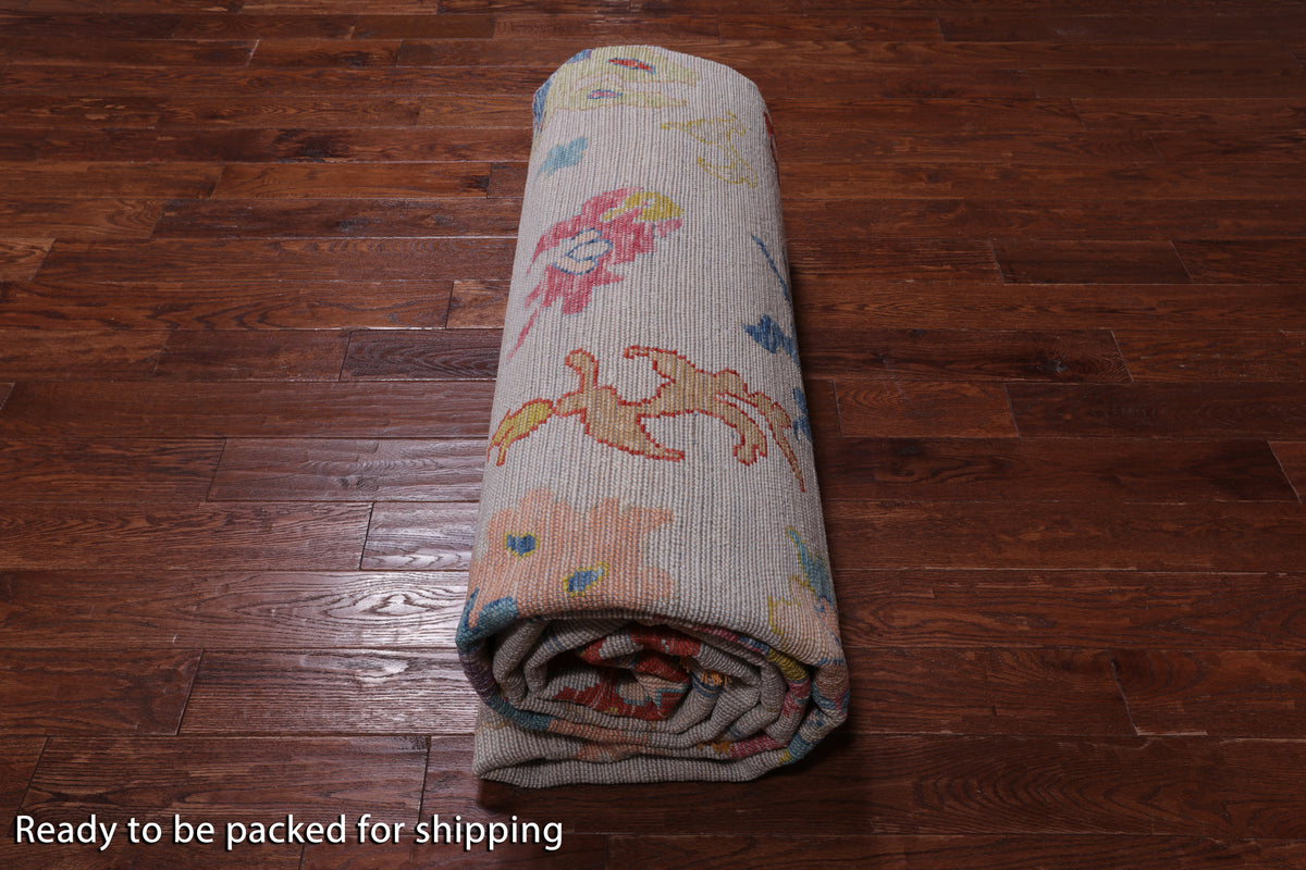 SUPER SALE Ivory Turkish Oushak Hand Knotted Wool Rug - 10' 3" X 13' 9"