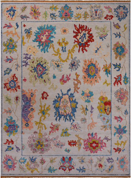 SUPER SALE Ivory Turkish Oushak Hand Knotted Wool Rug - 10' 3" X 13' 9"
