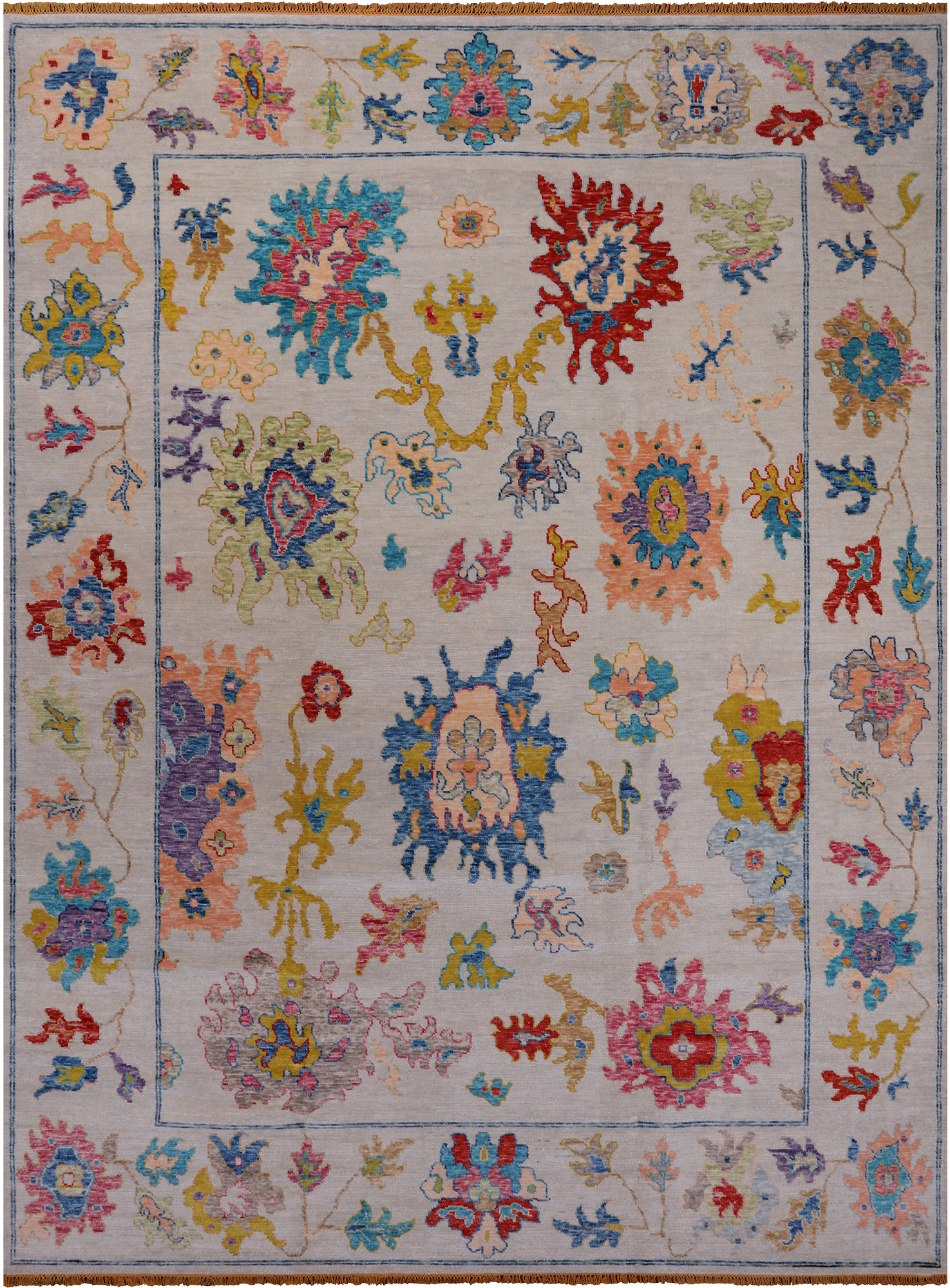 SUPER SALE Ivory Turkish Oushak Hand Knotted Wool Rug - 10' 3" X 13' 9"