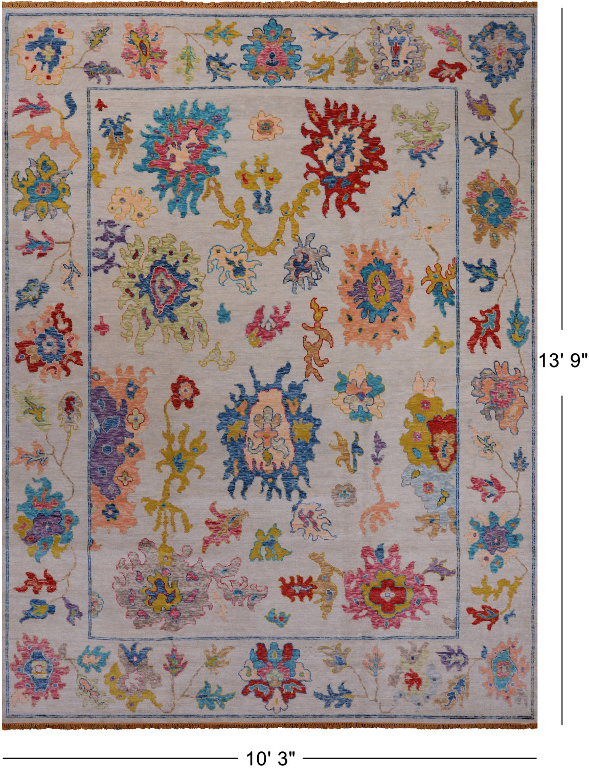 SUPER SALE Ivory Turkish Oushak Hand Knotted Wool Rug - 10' 3" X 13' 9"