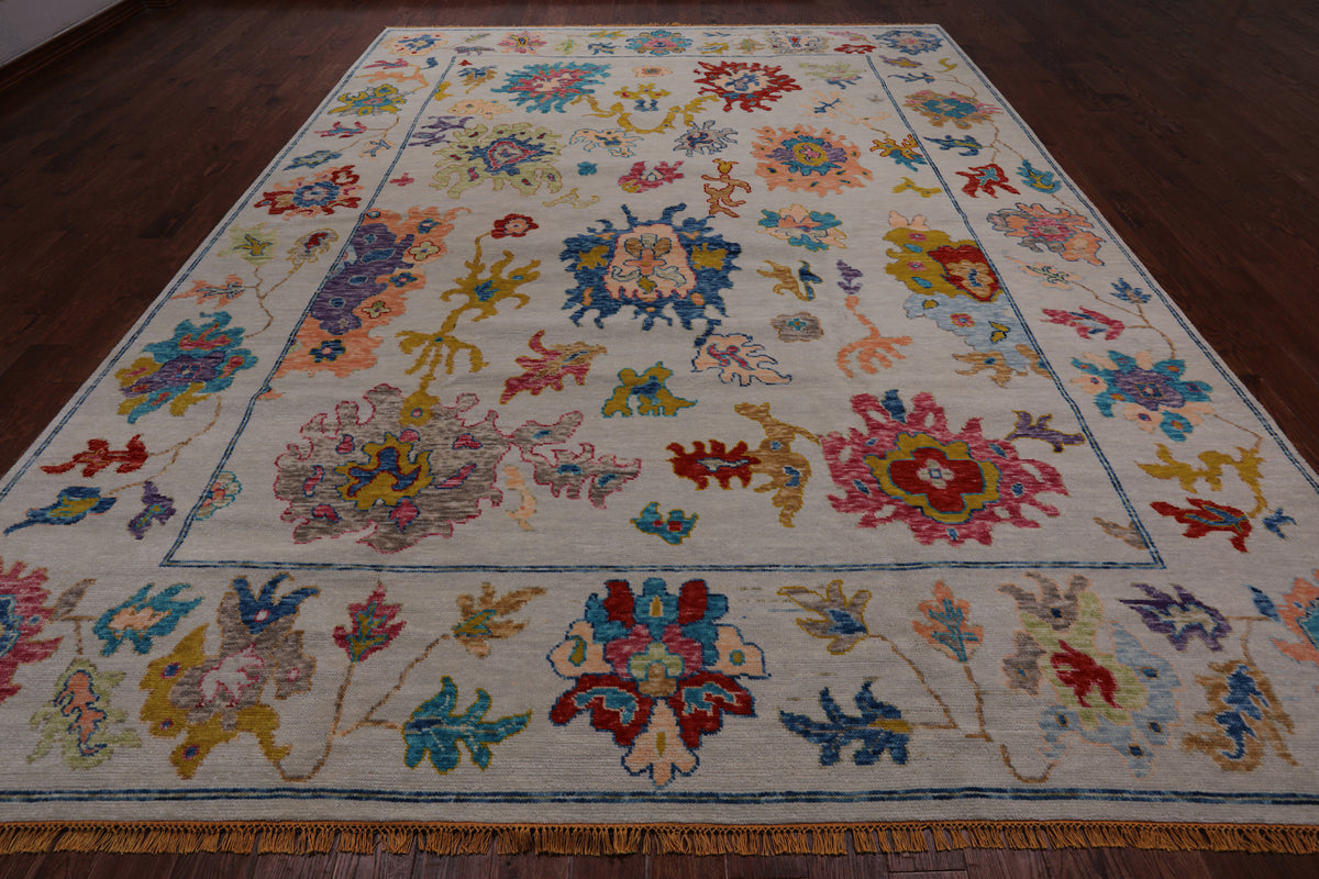 SUPER SALE Ivory Turkish Oushak Hand Knotted Wool Rug - 10' 3" X 13' 9"
